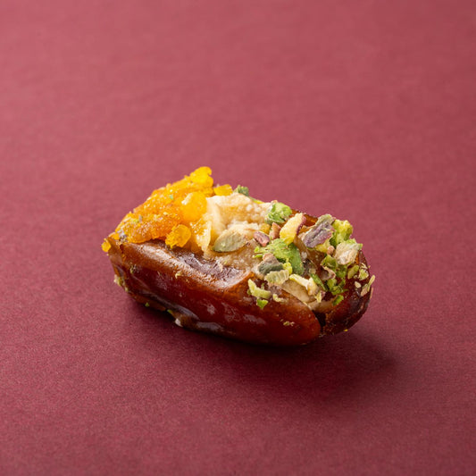 Mewaz Orange Stuffed Dates. Premium Fusion Mithai Mumbai