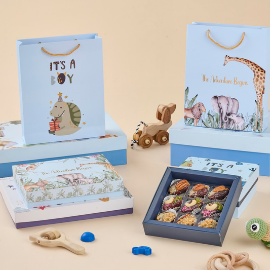 Adventure-Box-newborn-gifts-India-with-berry-and-pistachio-mithai