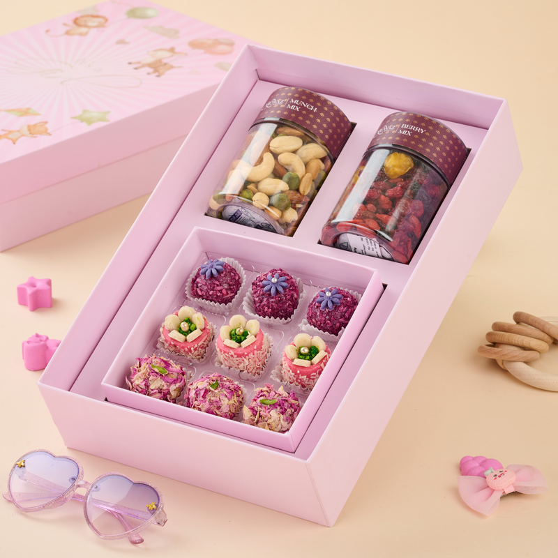 Hello, Sky Premium Gift Box - 180g Cashews + 180g Almonds + 9pc Dryfruit Mithai