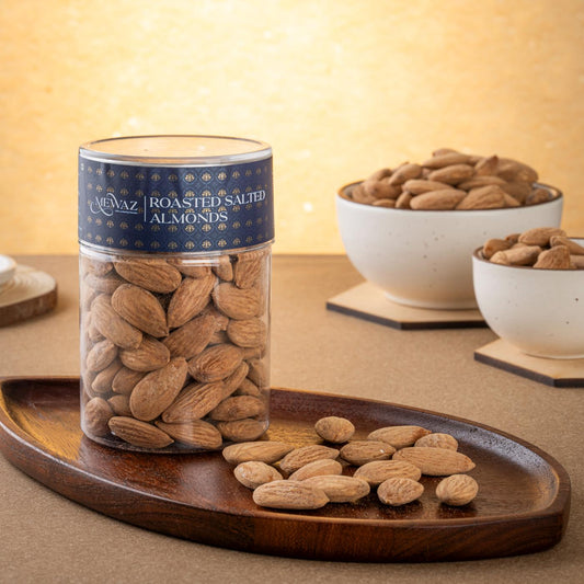 Premium roasted salted almonds for sale at Mewaz, buy online for the best price