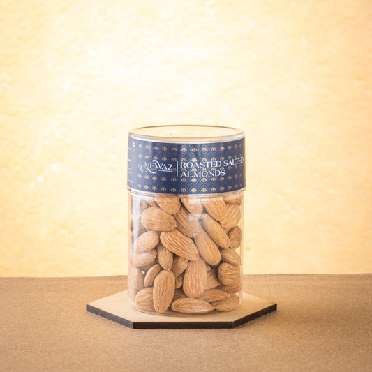 Delicious roasted salted almonds available online at Mewaz, perfect for snacking