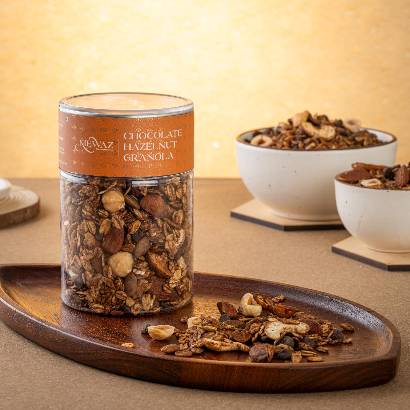 Mewaz Chocolate Hazelnut Granola. Premium Gourmet Snack Mumbai