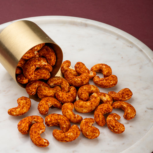 Shop Now Mewaz Peru Chilli Cashews. Premium Luxury Cashew Snack